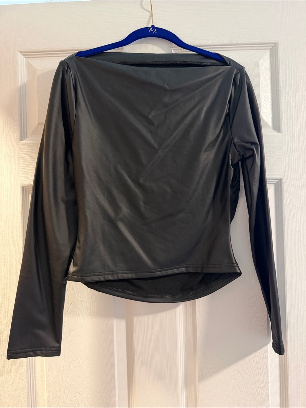 Black Faux Leather Long-Sleeve Women's Top size L